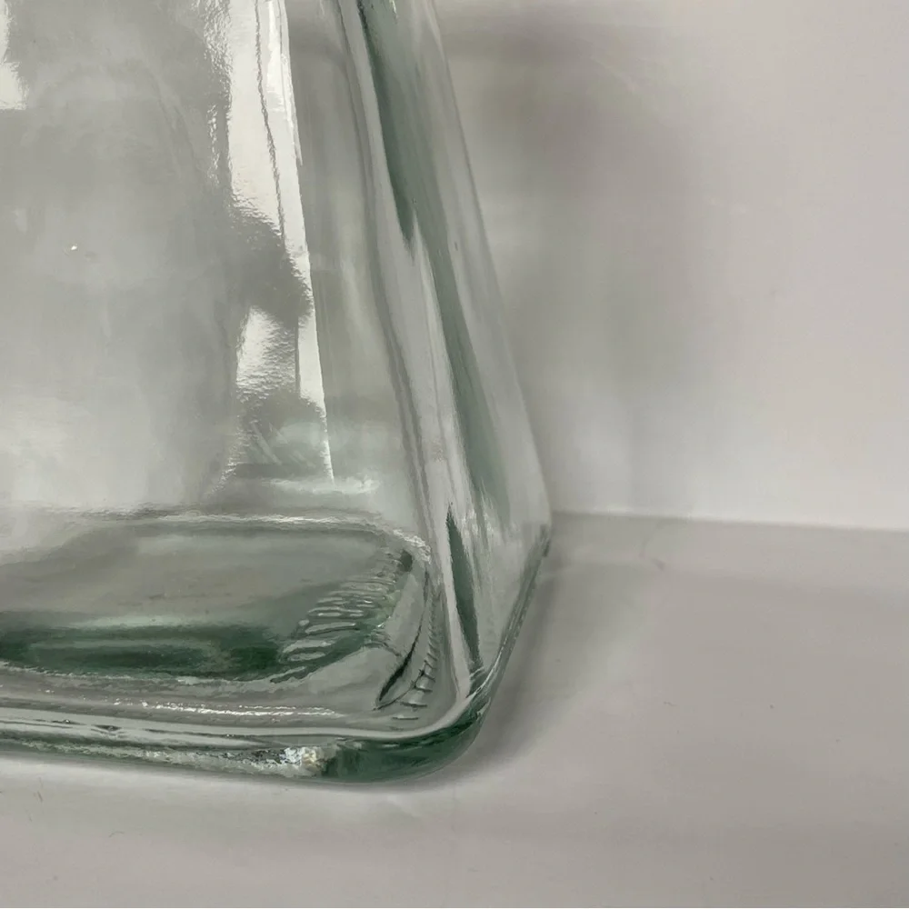 Glass Bulb Vase Square Clear With Flared Top 5” Tall EUC Flower Floral Flared
